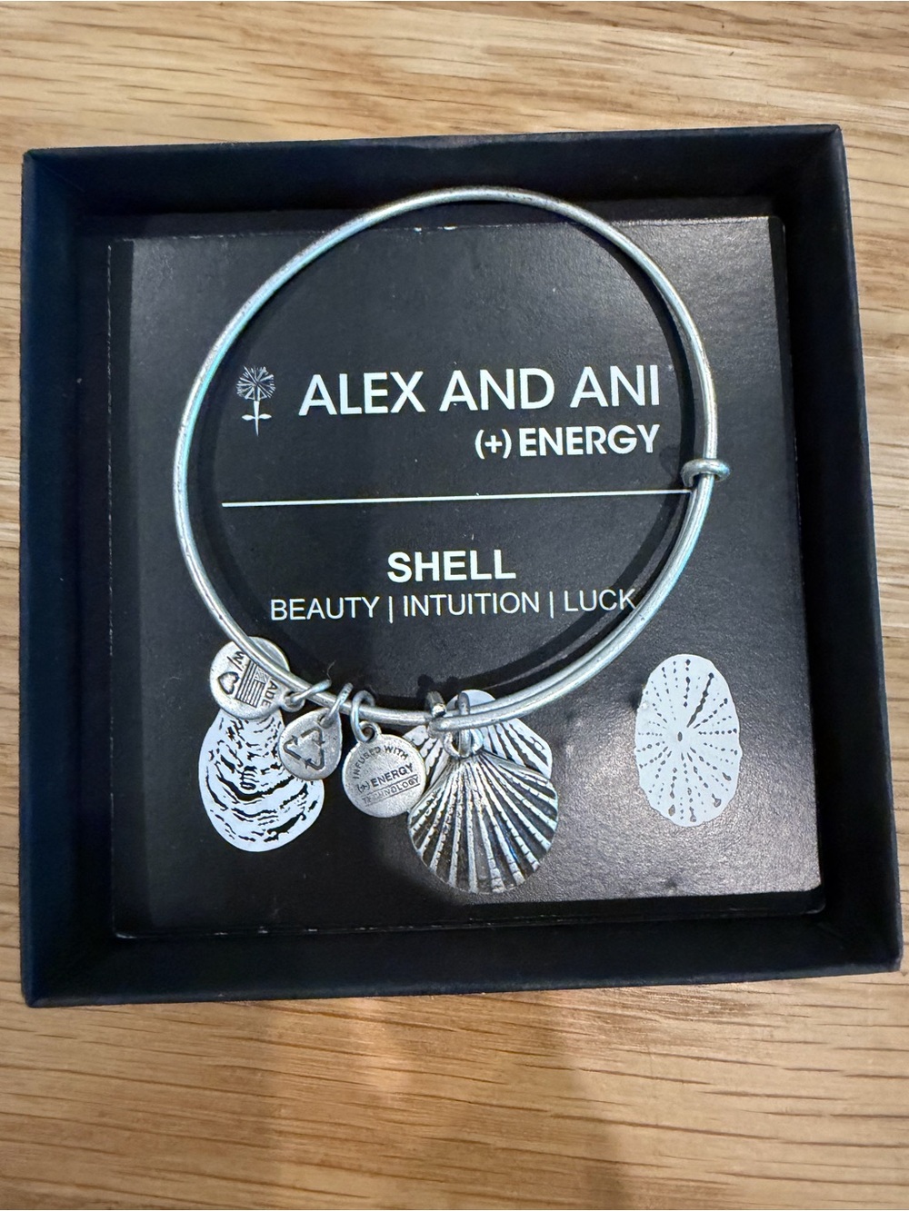 Alex and Ani Silver Shell Charm Bangle with Energy Discs